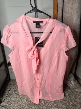 Apostrophe 100% silk Light Pink Bow-Tie Cap Sleeve Blouse